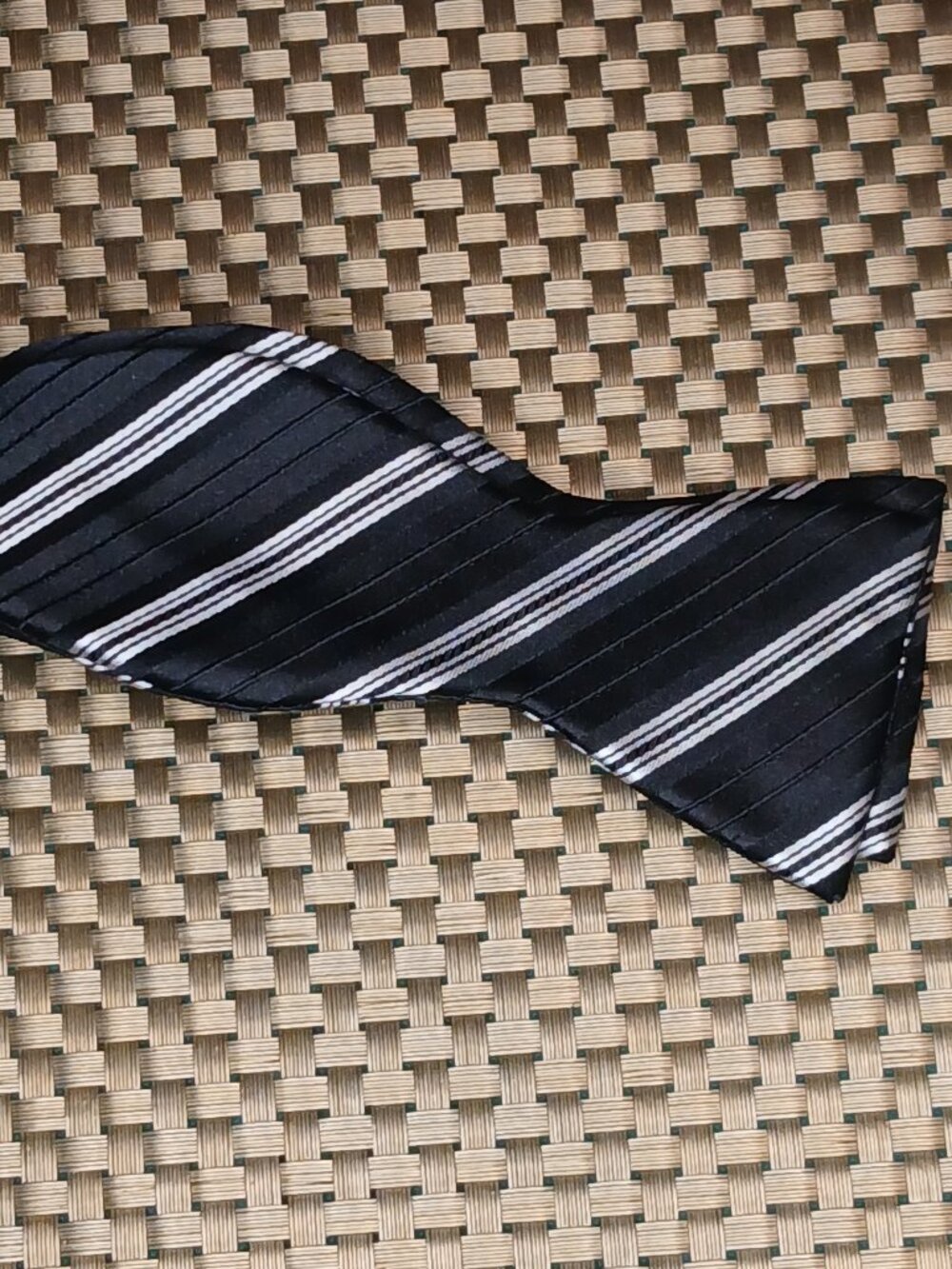Bruno Piattelli Roma Black Silver Gray Silk Striped Bow Tie (0915)